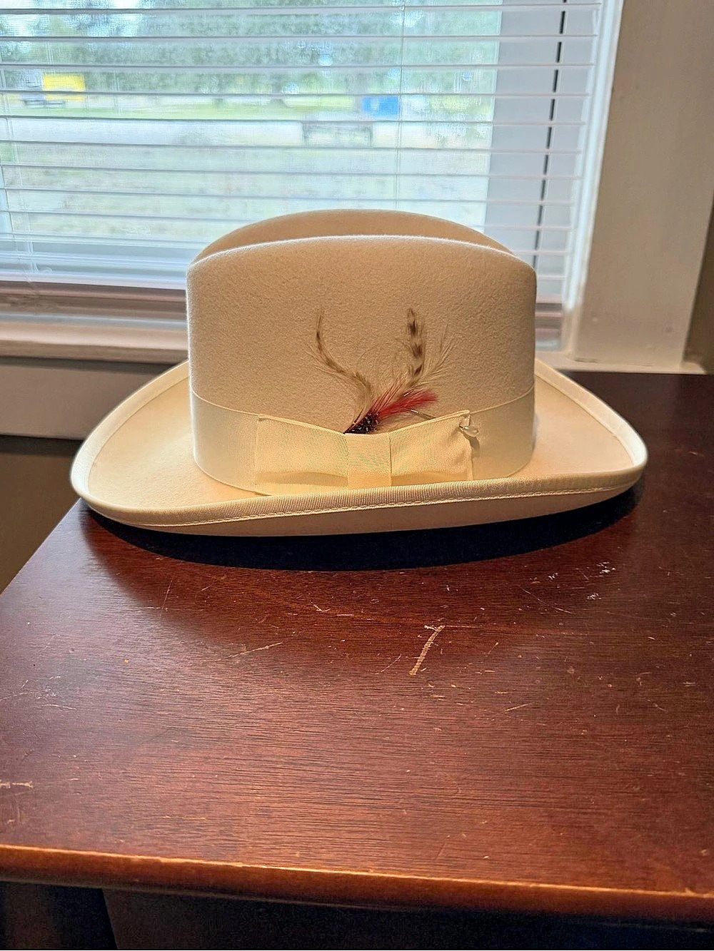 Vtg Park Royal Timely Fashion Cream White Wool Godfather Homburg Hat Small USA